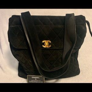 Vintage Chanel CC suede large tote bag